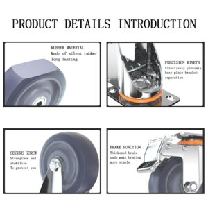 Casters Set of 4, Caster Wheels, 1.25 Inch Casters, Wheels for Furniture Directional Casters & Swivel Casters & Brake Casters, Industrial/Cart Rubber Silent Casters(2fixed+2universal)