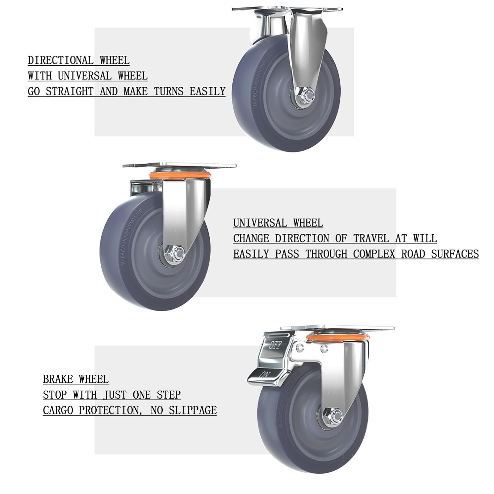 Casters Set of 4, Caster Wheels, 1.25 Inch Casters, Wheels for Furniture Directional Casters & Swivel Casters & Brake Casters, Industrial/Cart Rubber Silent Casters(2fixed+2universal)