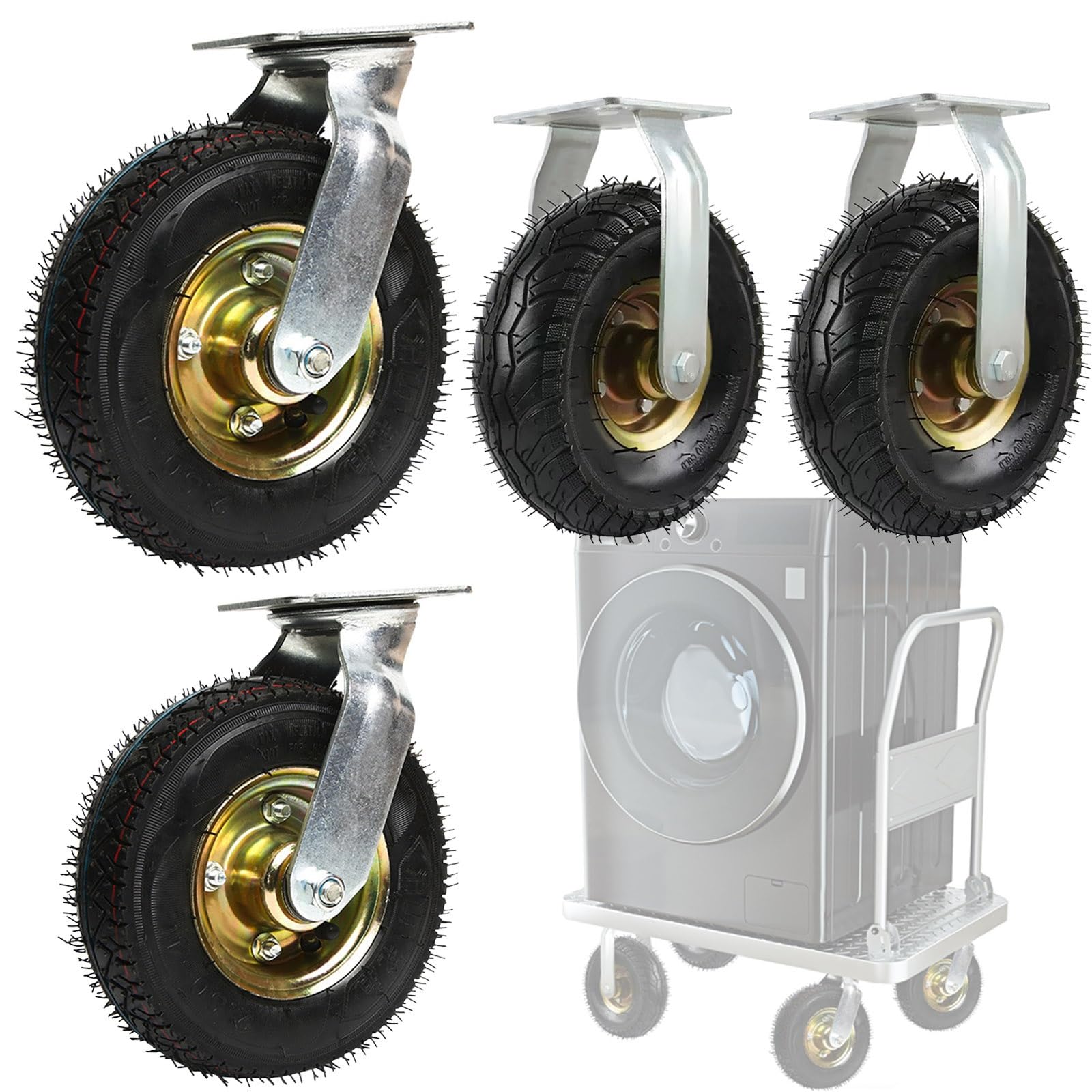 Heavy Duty Replacement Rubber Casters, Swivel Plate Caster, Pneumatic Wheel, 6/8/10In Steel Hub No Floor Marks, for Moving Silent Furniture/Table/Trolley/Workbench