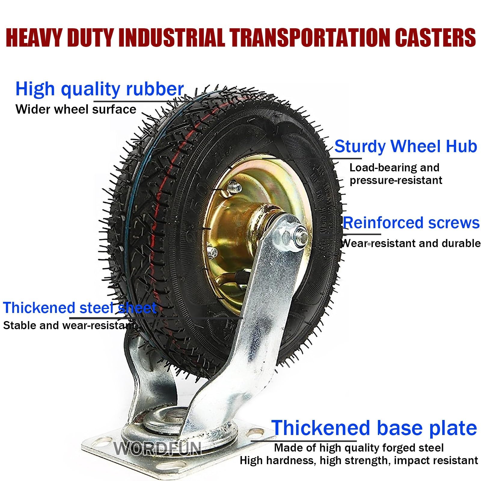 Rubber Caster Wheel Swivel Castors Fixed Heavy Duty Industrial Caster, with Tyre Veins, with Ball Bearings, Outdoor, Swivel, Dolly, Workbench, Trolley