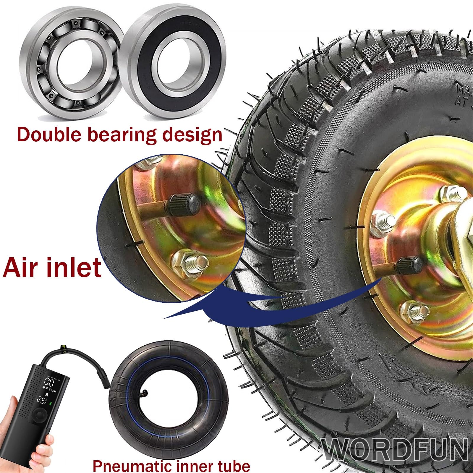 Heavy Duty Replacement Rubber Casters, Swivel Plate Caster, Pneumatic Wheel, 6/8/10In Steel Hub No Floor Marks, for Moving Silent Furniture/Table/Trolley/Workbench