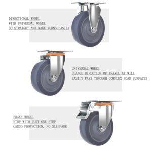 Heavy Duty Casters, 4 Inch Caster Wheels, Casters Set of 4 Wheels Directional-Swivel-Brake Casters, Industrial/Workbench/Cart Casters Rubber-Silent Load Capacity 600Kg(Universal)