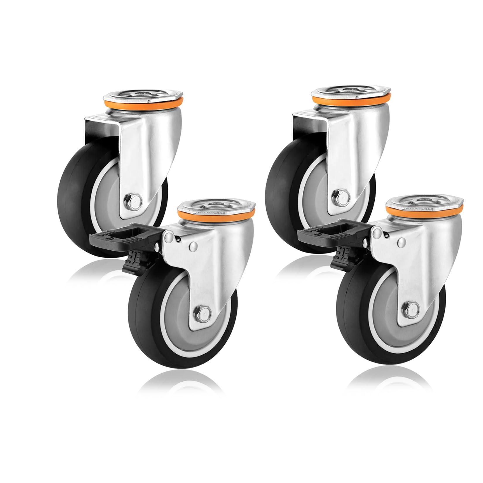 3inch 4inch 5inch TPR Thermoplastic Rubber Swivel Caster Wheel Set of 4, Dual Locking No Noise Casters with Brakes, Furniture Trolley Workbench Replacement Caster