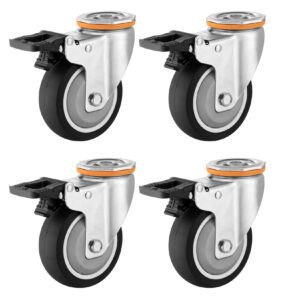 heavy duty swivel castor wheel set of 4, 3 4 5 inch silent tpr rubber casters, m12 top hole type replacement casters, for carts, furniture, dolly, workben