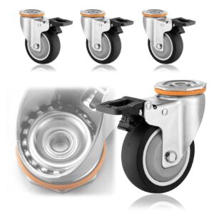 Heavy Duty TPE Rubber Swivel Caster Wheel 4 Pcs, Ø 3in 4in 5in Silent Furniture Replacement Casters, Suitable for M12 Type Bolts Top Hole Type Caster Wheels with Brakes