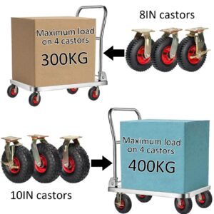 8/10-Inch Heavy Duty Fixed Caster, No Noise Swivel Castors with Brakes, 4pcs Shock Absorption Pneumatic Caster Wheel for Hand Truck/Trolley/Garden Utility Wagon Cart