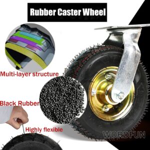 Swivel Caster Wheel Fixed Heavy Duty Industrial Caster Steel Plate Rubber Wheel, 6/8/10 in, with Ball Bearings, for Hand Truck/Trolley/Garden Utility Wagon Cart