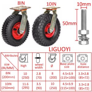 Swivel Caster Wheel with Brakes, Set of 4 Pneumatic Caster Wheel Moving Silent Wear-Resistant Shock Absorption 8/10-Inch Furniture Fixed Castors, for Hand Truck