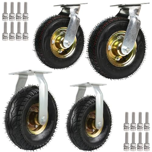 Solid Rubber Wheel Industrial Heavy Duty, Caster Mute Castors, Moving Silent, Steel Hub, Air Filled, for Trolley, Carts, Furniture, Workben Replacement Foot Wheel