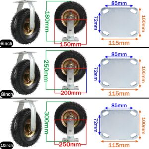 Toolbox Replacement Casters Swivel Plate Caster Rubber Caster Wheel, with Ball Bearings Shock Absorption Vacuum Style Pneumatic Wheel, for Wheelbarrow/Hand Truck