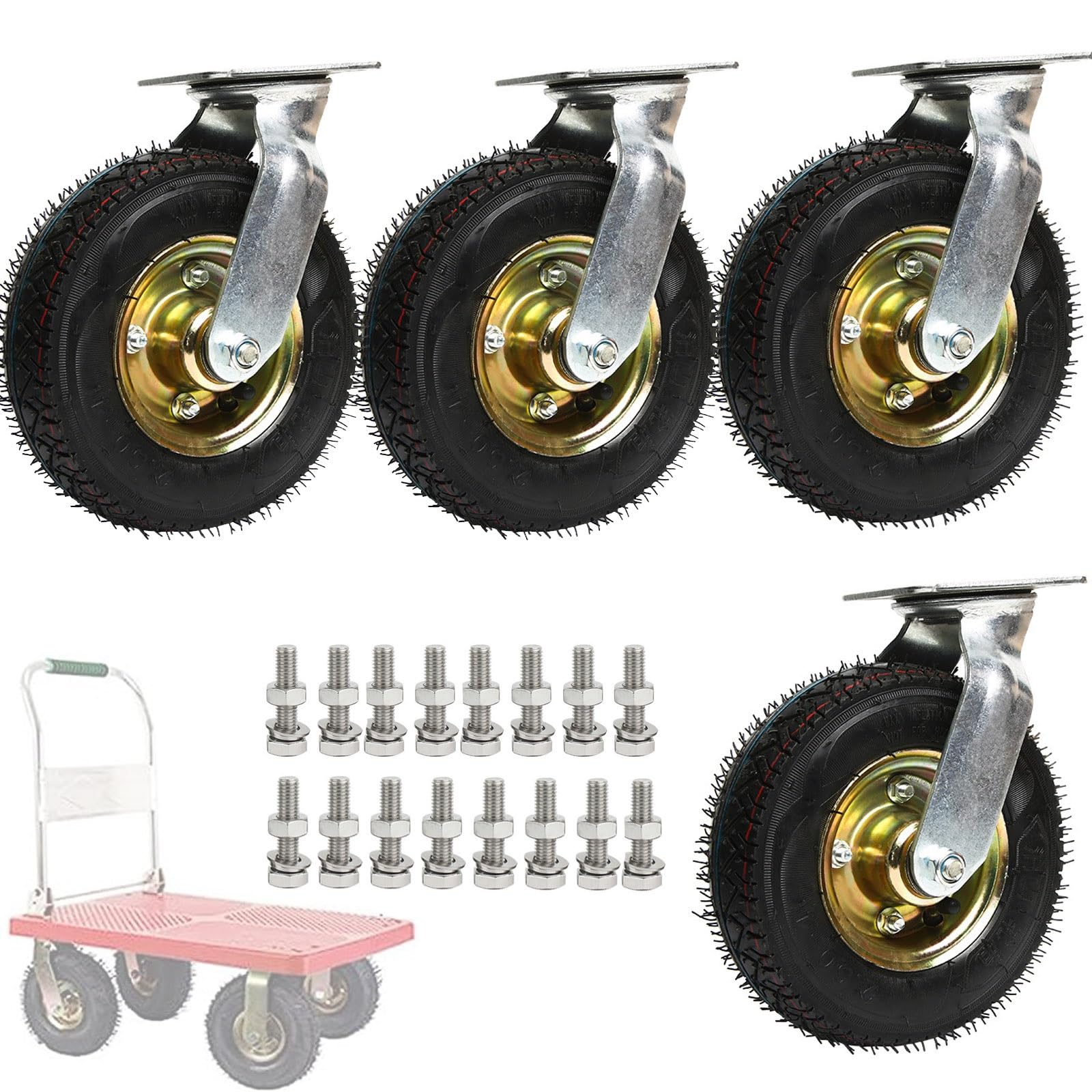 Swivel Caster Wheel Heavy Duty Caster Solid Rubber Wheel, with Tyre Veins Highly-Elastic Moving Silent, for Trolley, Carts, Furniture, Dolly, Replacement Casters