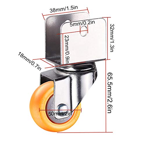 2inch Caster Wheels with Safety Dual Locking,50mm Small Nylon Castor Wheels,Furniture Swivel Castors for Baby Bed,with U-Shaped Bracket,Load Bearing 75Kg,4Pcs,Yellow (Color : Brake+Universal, Size :