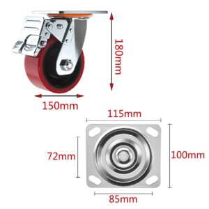 Castors Swivel Castor Wheels, Swivel Trolley Furniture Caster With Brakes,For Trolleys, Industrial Use And Moving Furniture, 360 Degree Swivel Castors,Brake Heavy Duty Caster Wheels, 4 Pieces Red cast