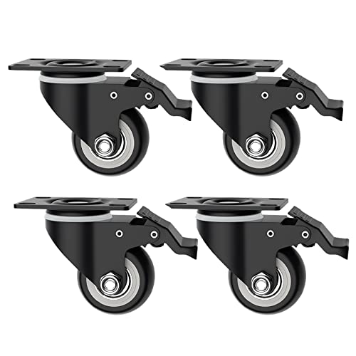 Swivel Casters Wheels 4pcs, Silent Caster for Furniture, Swivel Trolley Furniture Caster with Brakes Black, for Furniture Table Shopping Cart Trolley Workbench, 360 Degree Swivel Castors Castor Wheel