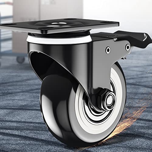 Wheels for Furniture, Brake Heavy Duty Caster Wheels, Castor Wheels Heavy Duty Swivel Trolley Furniture Caster with Brakes, for Trolleys, Industrial Use and Moving Furniture, 4 Pieces Castor Wheel (C