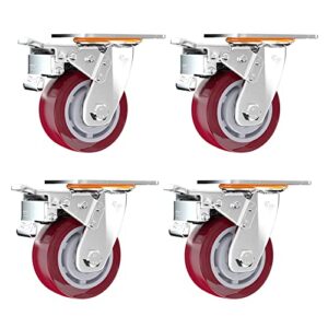 silent caster for furniture, 360 degree swivel castors, swivel trolley furniture caster with brakes, swivel wheels designed for furniture, workbench, welding table, swivel casters wheels 4pcs castor w