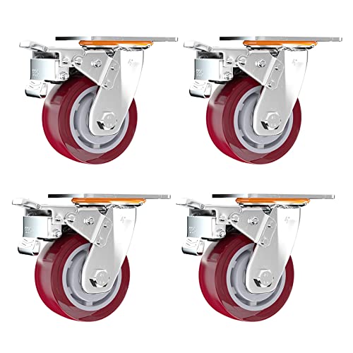 Silent Caster For Furniture, 360 Degree Swivel Castors, Swivel Trolley Furniture Caster With Brakes, Swivel Wheels Designed For Furniture, Workbench, Welding Table, Swivel Casters Wheels 4pcs castor w