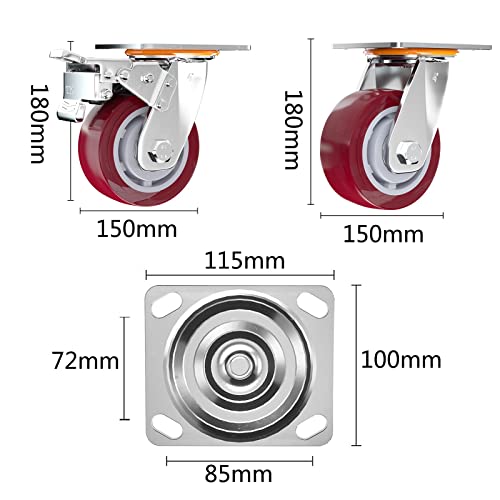 Silent Caster For Furniture, 360 Degree Swivel Castors, Swivel Trolley Furniture Caster With Brakes, Swivel Wheels Designed For Furniture, Workbench, Welding Table, Swivel Casters Wheels 4pcs castor w