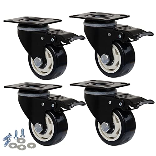 Swivel Castor Furniture Wheels(4 Pack), Silent Caster for Furniture, Swivel Trolley Furniture Caster with Brakes, Heavy Duty Castor Wheels Brake Casters, Black Workbench Caster Castor Wheel (Color :