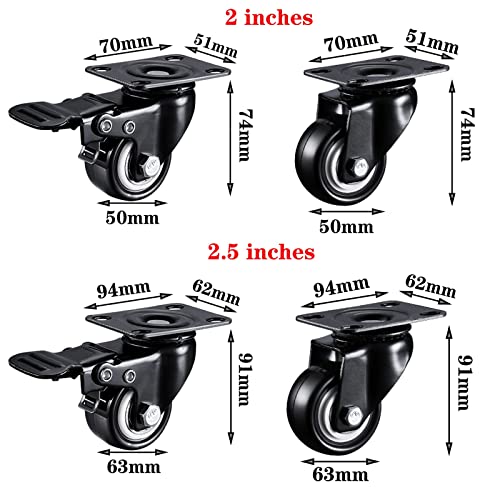 Swivel Castor Wheel Trolley Furniture Caster, Polyurethane Material, For Furniture Trolley Crib Casters Kitchen Cabinet Universal Castors, 360 Degree Swivel Castors, 4 Pieces Universal Combination cas