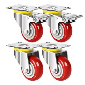 castors swivel castor wheels industrial plate casters, for furniture table shopping cart trolley workbench, silent caster for furniture, 2 casters with brake and 2 without brake castor wheel (color :