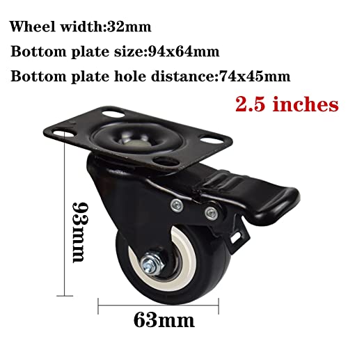 Castor Wheels For Furniture Brake Heavy Duty Caster Wheels, Noiseless Swivel Trolley Wheels With Polyurethane Rubber Coating (Pack Of 4) Swivel Castor Wheel Trolley Furniture Caster, Black castor whee