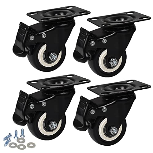 Castor Wheels For Furniture Brake Heavy Duty Caster Wheels, Noiseless Swivel Trolley Wheels With Polyurethane Rubber Coating (Pack Of 4) Swivel Castor Wheel Trolley Furniture Caster, Black castor whee