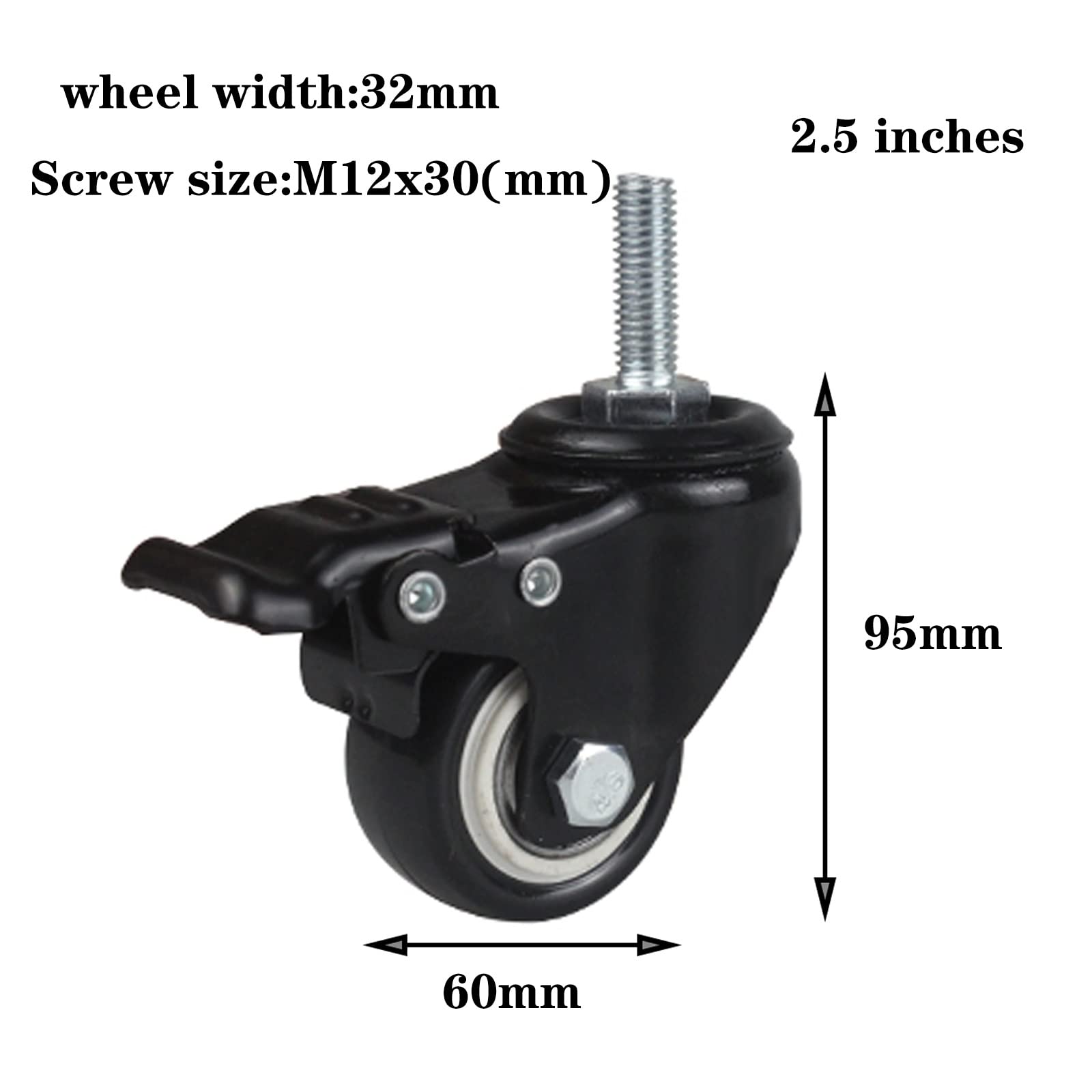 Brake Stem Casters, Heavy Duty Thread Castor Wheels, Moving Caster Wheels Swivel Wheels Threaded Stem Caster Wheels,Replacement Caster Swivel Furniture Wheels Floor Protecting Office Chair,4 Pieces ca