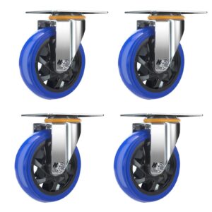 swivel casters wheels 4pcs, silent caster for furniture, moving caster wheels swivel wheels, heavy duty caster wheels, premium polyurethane no noise wheels for furniture and cart, blue castor wheel (