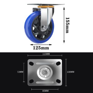 Swivel Casters Wheels 4pcs, Silent Caster for Furniture, Moving Caster Wheels Swivel Wheels, Heavy Duty Caster Wheels, Premium Polyurethane No Noise Wheels for Furniture and Cart, Blue Castor Wheel (