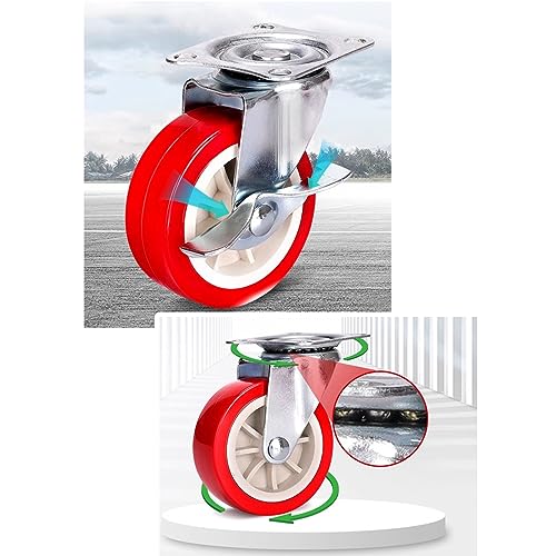 Polyurethane, Red Silent, Fixed, 360° Swivel, Caster Set, 4pcs (Color : Fixed, Size : 3inch)