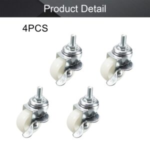 Caster Furniture，Rubbered Trolley Wheels ， Castor Wheels,Furniture Casters,Swivel Casters 1.54 Inch Nylon 360 Degree Threaded Caster with Brake Wheels White 44lb Capacity 4pcs