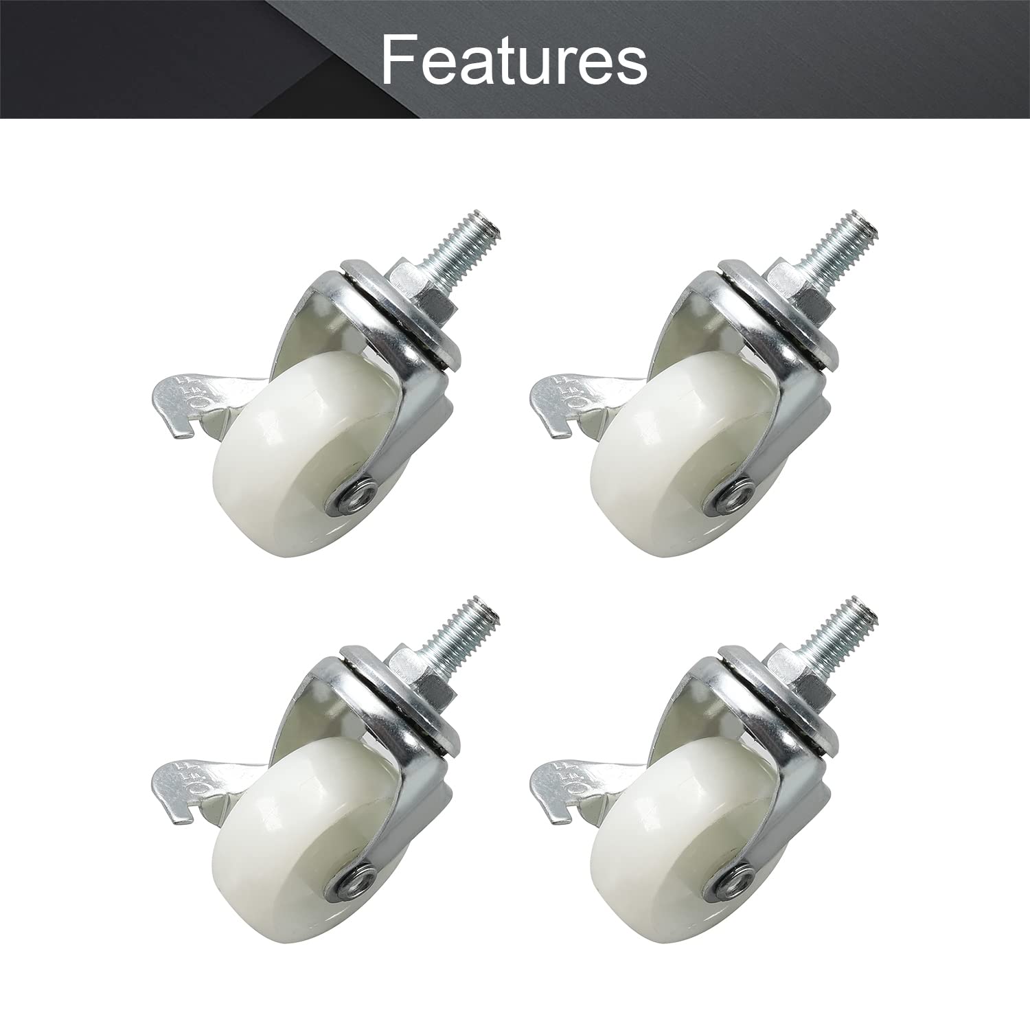 Caster Furniture，Rubbered Trolley Wheels ， Castor Wheels,Furniture Casters,Swivel Casters 1.54 Inch Nylon 360 Degree Threaded Caster with Brake Wheels White 44lb Capacity 4pcs