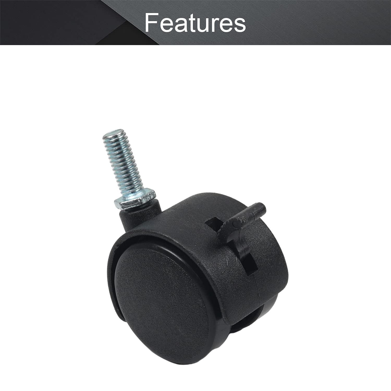 Caster Furniture，Rubbered Trolley Wheels ， Castor Wheels,Furniture Casters,M8 Threaded Stem 40mm Dual Wheel Rotatable Caster Black