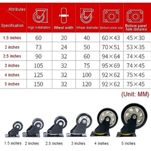 3 Inch, Caster Set, Polyurethane s, 4pcs, Swivel Plate for Carts, Furniture, Workbenches (Color : B, Size : 1.5inch)