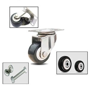 Furniture Movable Casters, 1.5/2 inch Plate Swivel Caster, Black Polyurethane Shopping Trolley Wheels (Size : 40mm/1.5inch)
