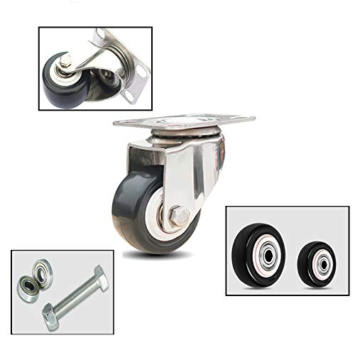 Furniture Movable Casters, 1.5/2 inch Plate Swivel Caster, Black Polyurethane Shopping Trolley Wheels (Size : 40mm/1.5inch)