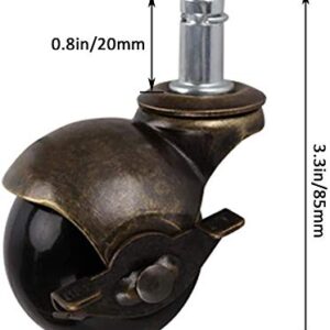 Furniture Castors,Swivel Caster Wheels,Industrial Castor Wheels Heavy Duty Ball Caster Stem 2" 50mm Set of 4 Load Capacity 75KG / 165 Lbs (4) with Metal Sockets Replacement Vintage Antique-A