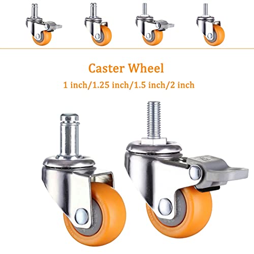 Caster Wheels Set 360 Degree Swivel Orange Caster Wheel 1/1.25/1.5/2 Inch Caster Wheel Nylon Wheels No Noise for Shopping Cart Trolley 1/4PCS Heavy Duty Casters (Color : 1PC with Brake A, Size : 1.2