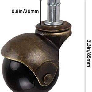 Furniture Castors,Swivel Caster Wheels,Industrial Castor Wheels Heavy Duty Ball Caster Stem 2" 50mm Set of 4 Load Capacity 75KG / 165 Lbs (4) with Metal Sockets Replacement Vintage Antique-A