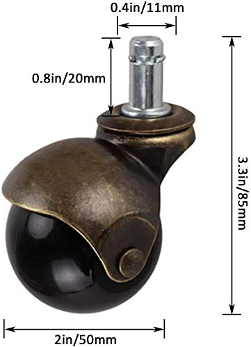 Furniture Castors,Swivel Caster Wheels,Industrial Castor Wheels Heavy Duty Ball Caster Stem 2" 50mm Set of 4 Load Capacity 75KG / 165 Lbs (4) with Metal Sockets Replacement Vintage Antique-A