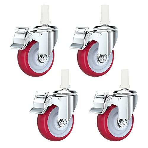 Dining Cart Casters, Swivel Castor Wheel Trolley Furniture Caster, for Furniture Trolley Crib Casters Kitchen Cabinet Universal Castors, with Brake Casters, Red, 4 Pieces Castor Wheel (Color : Red,