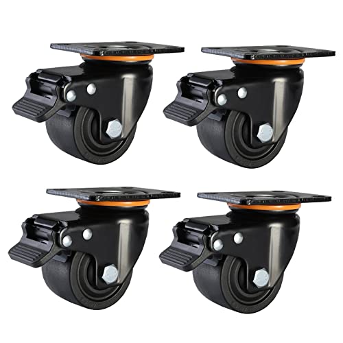 Swivel Castor Wheel Trolley Furniture Caster Mute Castor Wheels,for Furniture Trolley Crib Casters Kitchen Cabinet Universal Castors, 360 Degree Swivel Castors, 4 Brake Casters,Black Castor Wheel (C