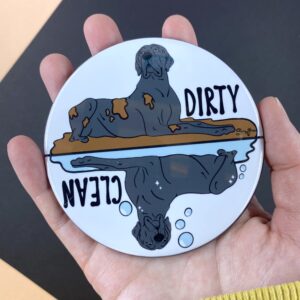 Great Dane Dishwasher Magnet, Clean Dirty Dog Sign, Kitchen Accessories & Decor, 3.5" High Quality Handmade Magnet (BLACK)