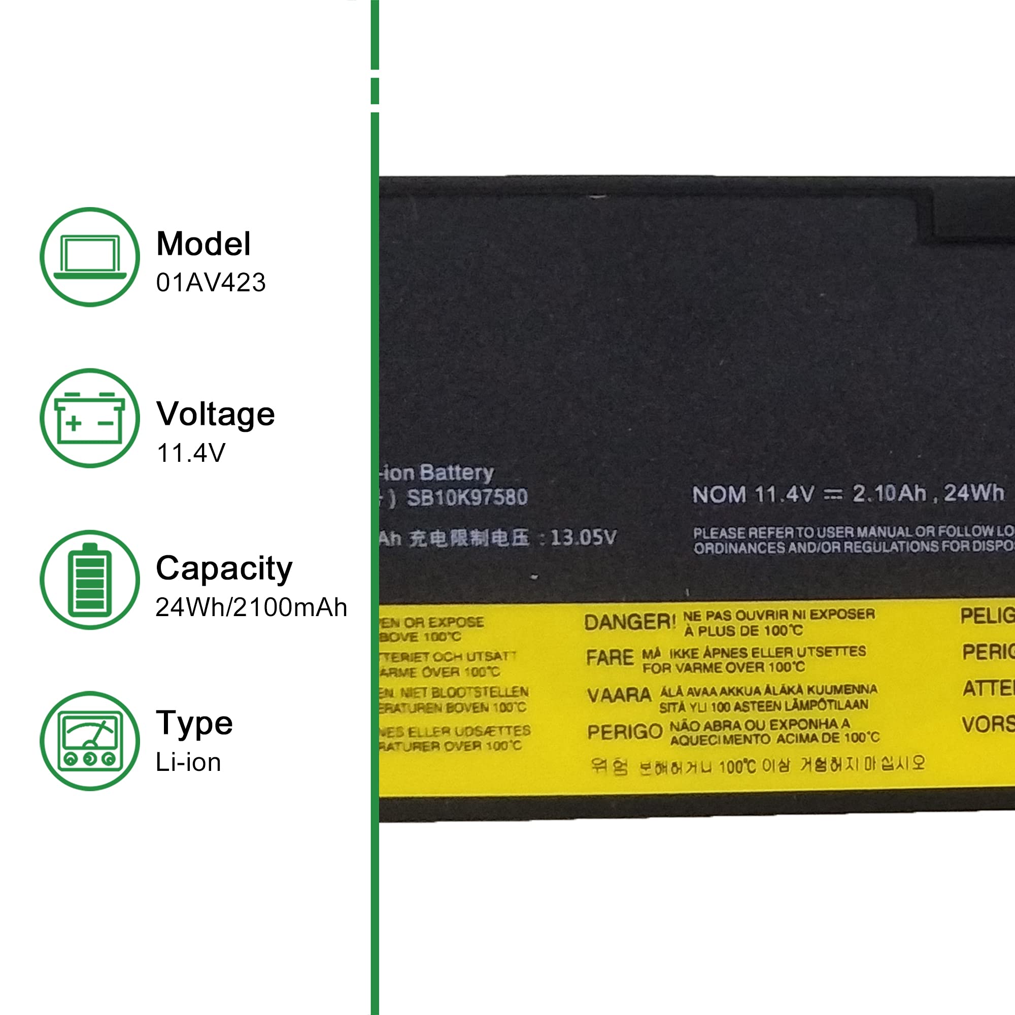 JIAZIJIA 01AV423 SB10K97580 Laptop Battery Replacement for Lenovo ThinkPad T470 T480 A475 A485 T570 T580 P51S P52S TP25 Series 61 4X50M08810 01AV422 SB10K97579 01AV424 01AV452 01AV490 11.4V 24Wh