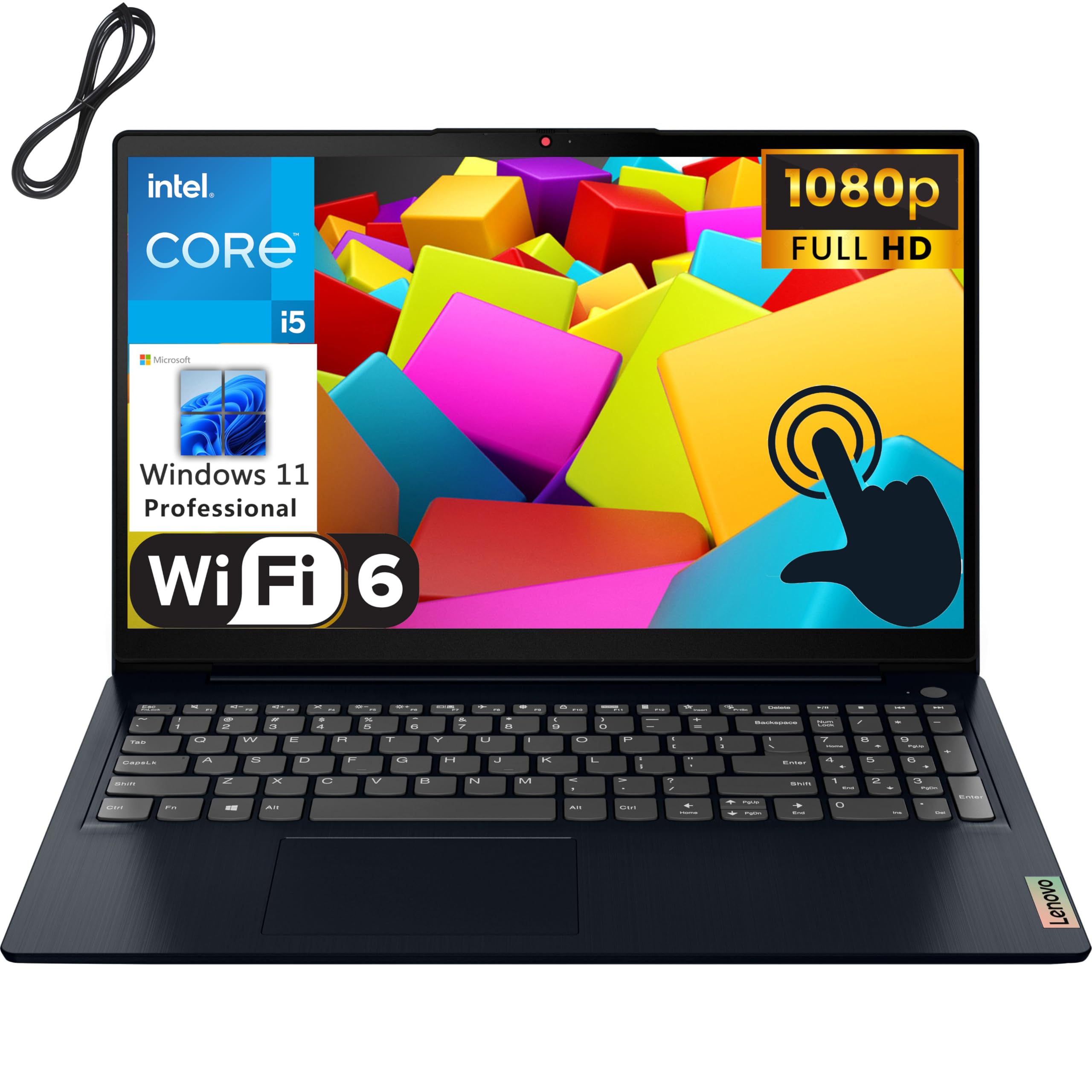 Lenovo IdeaPad 3i 15.6" Touchscreen FHD Business Laptop Computer, Intel Core i5-1155G7 (Beat i7-10710U), 16GB DDR4 RAM, 512GB PCIe SSD, WiFi 6, Bluetooth 5.1, Abyss Blue, Windows 11 Pro, SSROTH Cable