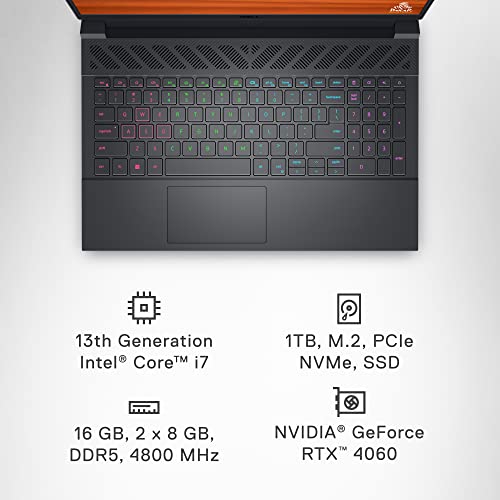 Dell G15 5530 Gaming Laptop - 15.6-inch FHD (1920x1080) Display, Intel Core i7-13650HX, 16GB DDR5 RAM, 1TB SSD, NVIDIA GeForce RTX 4060 8GB GDDR6, Windows 11 Home, Service - Dark Shadow Gray