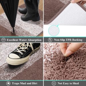 Vaukki Indoor Doormat Entryway Door Rug, Non Slip Absorbent Mud Trapper Mat Inside Floor Mat, Washable Small Door Carpet for Entryway (24''x36'', Coffee)