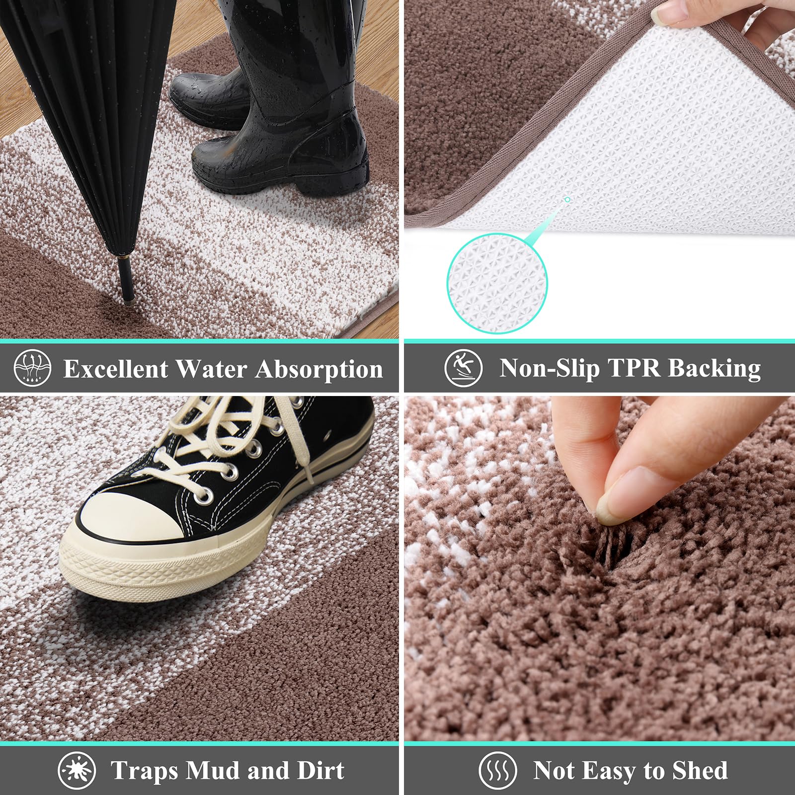 Vaukki Indoor Doormat Entryway Door Rug, Non Slip Absorbent Mud Trapper Mat Inside Floor Mat, Washable Small Door Carpet for Entryway (24''x36'', Coffee)