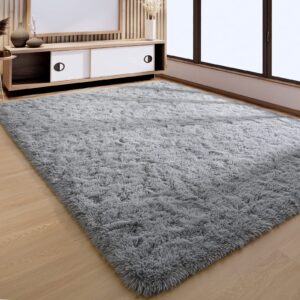 YJ.GWL Soft Area Rugs for Bedroom Living Room Plush Fluffy Rug, Grey Shag Rug Carpet Non Shedding for Nursery Playroom Dorm, Indoor Modern Fuzzy Rug for Kids Girls Room Home Decor, 2x3 Feet